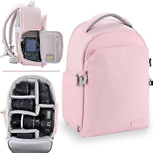 카메라 백팩, AERFEIS DSLR SLR 캔버스 라지 카메라 백 Fits 13 인치 노트북, 삼각대 홀더,  방수 방수 커버,  남성용 여성, 핑크 (1809-Pink)
