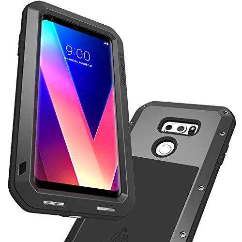 LG V35 ThinQ Case with Screen Protector Heavy Duty Shockproof Dust-Proof Splash-Proof Metal Silica Gel Cover Military Grade Drop Resistant Full Body Protection Case for LG V30/LG V35 ThinQ (Black)