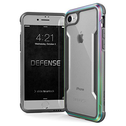 X-Doria 아이폰 SE/ 8/ 7 케이스, 디펜스 쉴드 - 밀리터리 그레이드 Tested, 양극처리 알루미늄, TPU, and 폴리카보네이트 Protective 케이스 for 애플 아이폰 SE/ 8/ 7 (Iridescent)