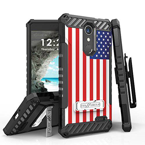 Beyond Cell Tri-Shield Military Grade Drop Tested Phone Case with Rotatable Belt Clip Holster - [American Flag] and Atom LED for ZTE Blade Spark Z971, Max One LTE Z719DL, Grand X 4 Z956