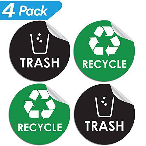 Recycle 스티커 쓰레기 통 label - 4 x 4 - Organize& Coordinate 쓰레기 Waste from 재활용 - Great for 메탈 알루미늄 스틸 or 비닐 쓰레기 cans - 실내&  아웃도어 - Use at 홈 부엌, 주방&  사무실, 오피스
