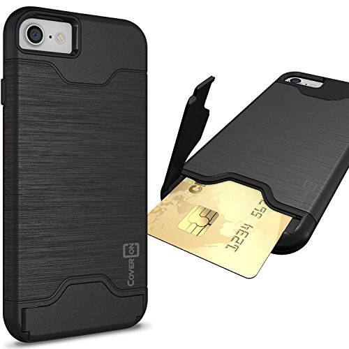 커버ON Secure카드 Series Designed for 애플 아이폰 SE 케이스 (2020)/  아이폰 8 케이스, 신용 카드 홀더 킥스탠드 하이브리드 폰 커버 - 블랙