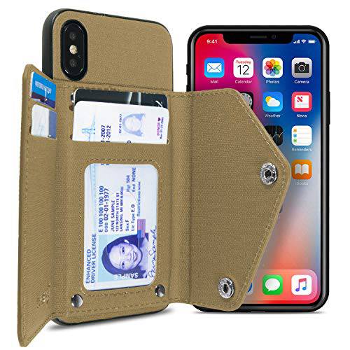 CoverON iPhone Xs Max Wallet Phone Case, Pocket Pouch Series Woven Fabric Wallet Case with Credit Card Holder Slot and Secure Snap Closure for iPhone Xs Max - Brown