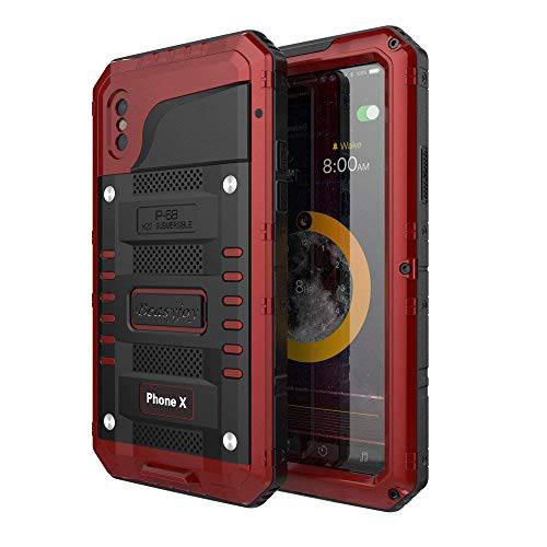 Beasyjoy 아이폰 Xs 케이스 아이폰 X/ 10 메탈 케이스 내구성, 튼튼 Alloy 커버 스크린 풀 바디 프로텍트 방수 충격방지 낙하방지 러그드 듀러블 디펜더 for 아웃도어 Sports Red