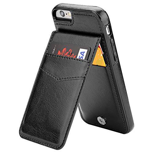 KIHUWEY 아이폰 6 아이폰 6S 케이스 지갑 with 신용 카드 Holder, 프리미엄 가죽 마그네틱, 자석 걸쇠 킥스탠드 내구성, 튼튼 Protective 커버 for 아이폰 6/ 6S 4.7 Inch (Black)