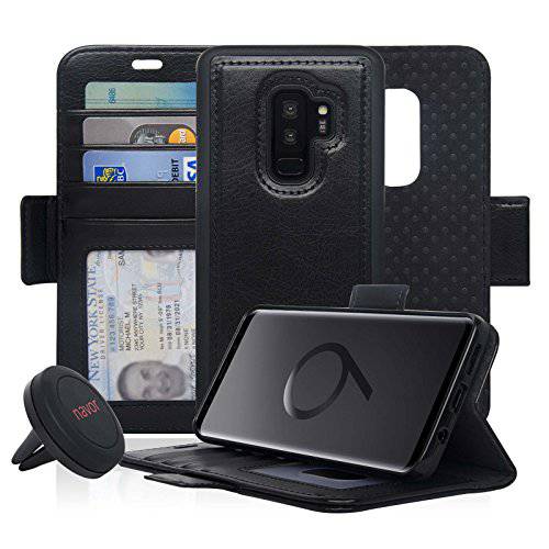 Navor 범용 차량용 마운트&  탈착식 마그네틱, 자석 지갑 케이스 with RFID 프로텍트 호환가능한 for 삼성 갤럭시 S9 플러스 [Vajio Series] - 블랙