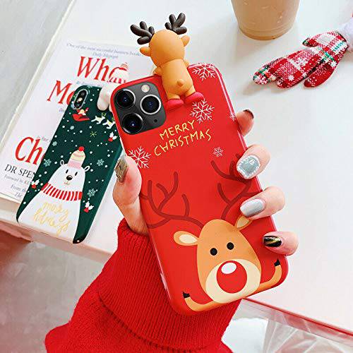 Topwin  크리스마스 케이스 아이폰 11 프로 맥스, Merry 크리스마스 소프트 실리콘 TPU 3D 귀여운 Snowman Santa/ Elk 패턴 예쁜 귀여운 프리미엄 플렉시블 보호 케이스 애플 아이폰 11 프로 맥스 6.5’’ (레드)