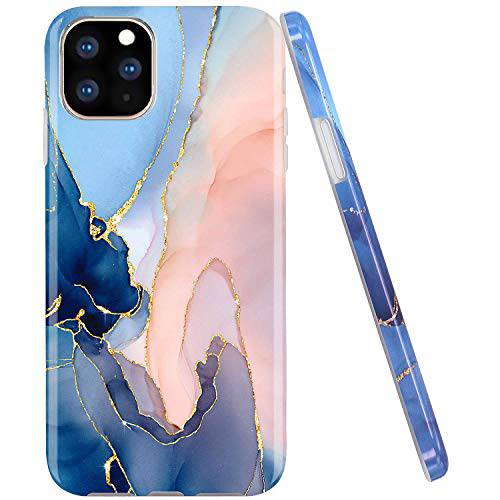 JAHOLAN 아이폰 11 프로 케이스 골드 글리터, 빤짝이 Sparkle Marble Design 클리어 범퍼 TPU 소프트 러버 실리콘 커버 폰 케이스 for 아이폰 11 프로 5.8 inch 2019 - 퍼플