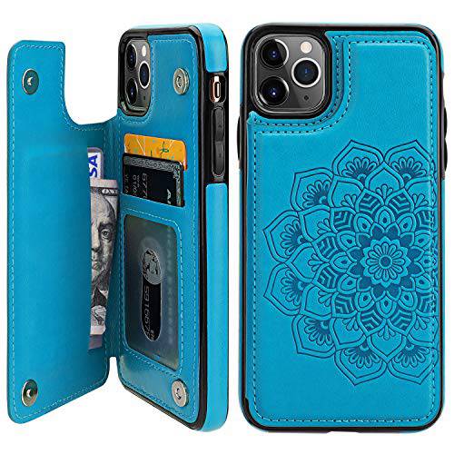 Vaburs 아이폰 11 프로 맥스 케이스 지갑 with 카드 Holder, Embossed Mandala 패턴 프리미엄 PU 가죽 이중 마그네틱, 자석 Buttons 플립 충격방지 프로tective 커버 for 아이폰 11 프로 맥스 6.5 Inch(Blue)