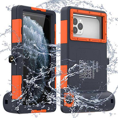 LANYOS 호환가능한 for 삼성 갤럭시 and 아이폰 Series 프로페셔널 [15m/ 50ft] 다이빙 Snorkeling Photo Video 방수 케이스, 풀 바디 with 빌트 in 화면보호필름, 액정보호필름 클리어 커버 (Blue-Orange)