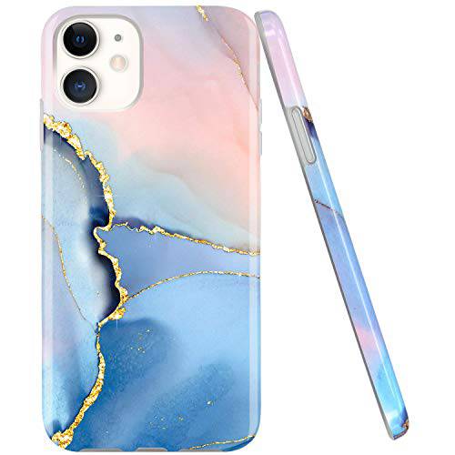 JAHOLAN 아이폰 11 케이스 골드 글리터, 빤짝이 Sparkle Marble Design 클리어 범퍼 TPU 소프트 러버 실리콘 커버 폰 케이스 for 아이폰 11 6.1 inch 2019 - 블루