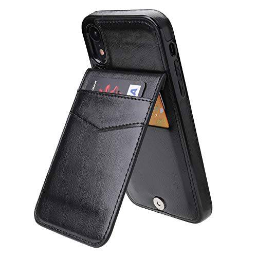 KIHUWEY 아이폰 XR 케이스 지갑 with 신용 카드 Holder, 프리미엄 가죽 마그네틱, 자석 걸쇠 킥스탠드 내구성, 튼튼 Protective 커버 for 아이폰 XR 6.1 Inch(Brown)