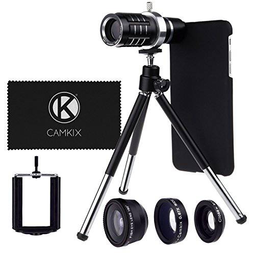 CamKx 카메라LensKit호환가능한 with 애플 아이폰 6 플러스/ 6S 플러스 Only - 12x 망원Lens, 어안Lens, MacroLens, 와이드 앵글Lens, Tripod, 폰 Holder, 하드 케이스, Velvet 백 (Lens Kit)