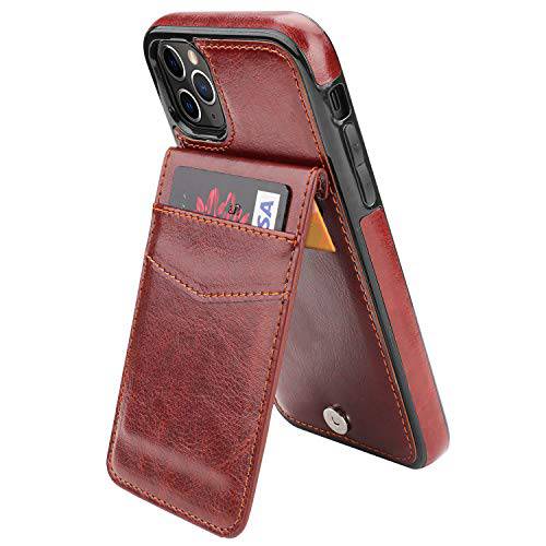 KIHUWEY 아이폰 11 프로 케이스 지갑 with 신용 카드 Holder, 프리미엄 가죽 마그네틱, 자석 걸쇠 킥스탠드 내구성, 튼튼 프로tective 커버 for 아이폰 11 프로 5.8 Inch(Brown)