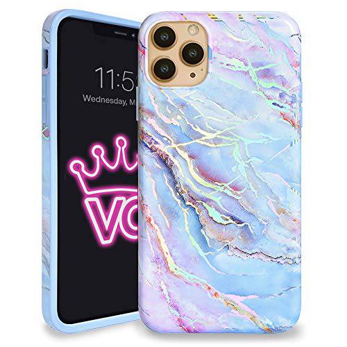 Velvet 캐비아 호환가능한 with 아이폰 11 프로 케이스 Marble 여성용&   Girls - Cute Protective 폰 케이스 (Pink Iridescent Holographic Blue)