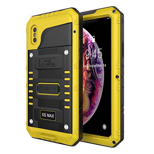 Beasyjoy 아이폰 Xs 맥스 메탈 케이스 내구성, 튼튼 Built-in 스크린 풀 바디 Protective 방수 충격방지 내구성 러그드 하이브리드 밀리터리 그레이드 디펜더 아웃도어 (Yellow)