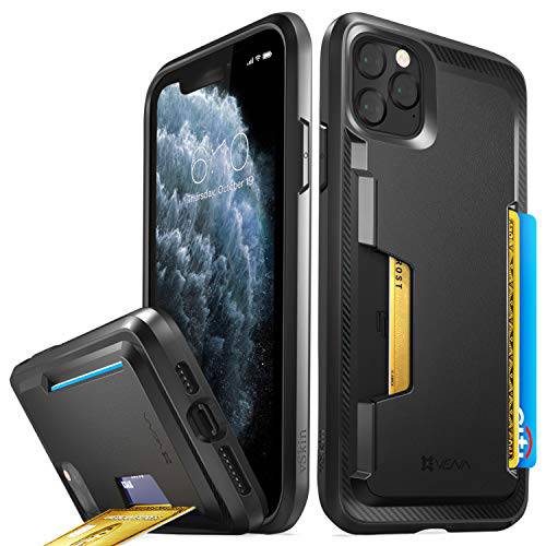 Vena 아이폰 11 프로 맥스 카드 케이스, vSkin 슬림 지갑 케이스 with 신용 카드 홀더 Slot, Designed for 아이폰 11 프로 맥스 (6.5 인치) - 블랙