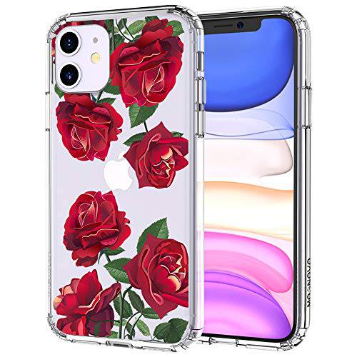 MOSNOVO 아이폰 11 케이스, Red Roses 플로럴 플라워 패턴 클리어 Design 투명 비닐 하드 후면 케이스 with TPU 범퍼 Protective 케이스 커버 for 애플 아이폰 11 (2019)