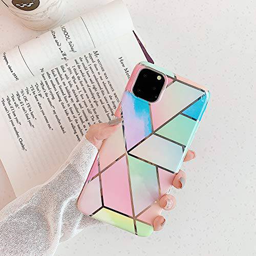 Cocomii Geometric Marble 아이폰 11 프로 케이스, 슬림 Thin 글로시 소프트 플렉시블 TPU 실리콘 러버 젤 샤이니 Chrome 줄무늬 Fashion 폰 케이스 범퍼 커버 for 애플 아이폰 11 프로 5.8 Inch 2019 (Rainbow)