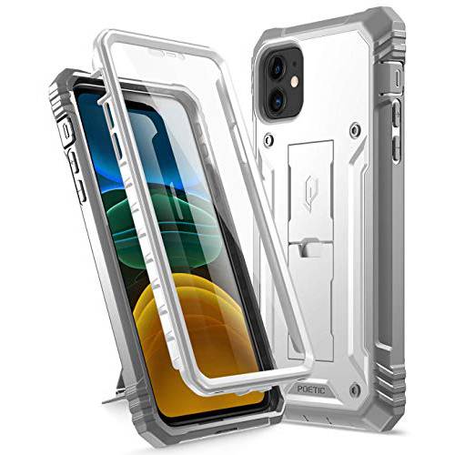 아이폰 11 러그드 케이스 with Kickstand, Poetic Full-Body Dual-Layer 충격방지 Protective Cover, Built-in-Screen Protector, Revolution Series, for 애플 아이폰 11 (2019) 6.1 Inch, 화이트