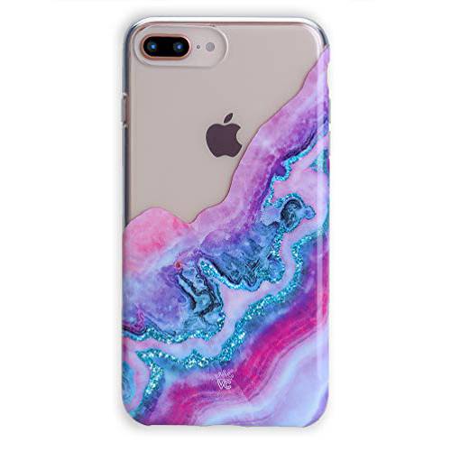 Velvet 캐비아 호환가능한 with 아이폰 7 플러스&  아이폰 8 플러스 케이스 Geode Marble Design 여성용&   Girls - Cute 클리어 Protective 폰 커버 (Purple Agate Glitter)