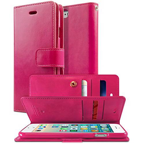 GOOSPERY Mansoor 지갑 for 애플 아이폰 SE 2020 케이스, 아이폰 8 케이스, 아이폰 7 케이스,  양면 카드 홀더 플립 커버 (Hot Pink) IP7-MAN-HPNK