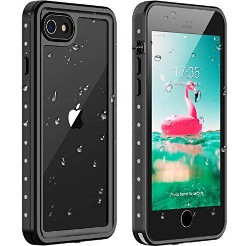 ANTSHARE 아이폰 SE 2020 케이스/ 아이폰 7 케이스/ 아이폰 8 케이스, IP68 방수 방진 충격방지 케이스 with Built-in 화면보호필름, 액정보호필름 풀 바디 Underwater 커버 for 아이폰 SE 2020/ 아이폰 7/ 8 Black/ 클리어