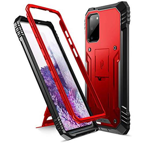 Poetic Revolution Series Designed for 삼성 갤럭시 S20 케이스, Full-Body 러그드 Dual-Layer 충격방지 Protective 커버 with Kickstand, Without Built-in-Screen Protector, 메탈 Red