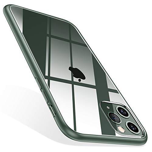TORRAS Diamonds 클리어 아이폰 11 프로 케이스 [10X 황변방지] [충격 흡수] Thin 슬림 호환 충격방지 하드 PC 후면 & 부드러운 TPU 범퍼 폰 커버 Designed 아이폰 11 프로 케이스 미드나잇 그린 for
