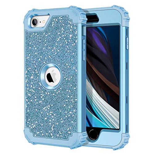 Hekodonk 호환가능한 아이폰 SE 케이스 출시 in 2020, 럭셔리 Stars Sparkle 글리터, 빤짝이 샤이니 내구성, 튼튼 충격방지 Full-Body Protective 고 충격 하이브리드 커버 for 애플 아이폰 SE 4.7 Inch (Glitter Blue)