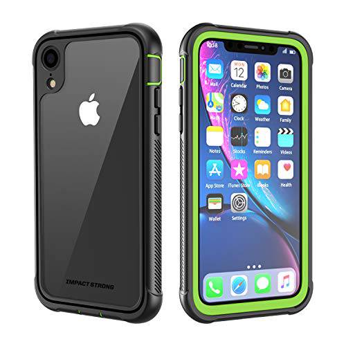 IMPACTSTRONG 아이폰 XR 투명케이스, 울트라 Protective 케이스 with Built-in 클리어 화면보호필름, 액정보호필름 클리어 투명 풀 바디 커버 for 아이폰 XR 2018 6.1 inch (Lime Green)
