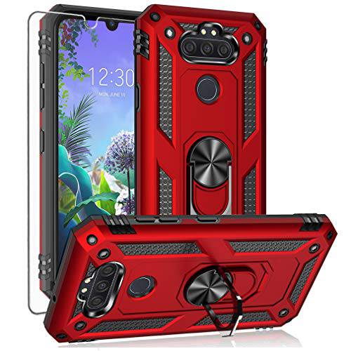 YZOK LG Aristo 5 케이스, with HD 스크린 Protector, LG Phoenix 5, LG Fortune 3, Risio 4 케이스, [Military Grade] 링 차량용 마운트 킥스탠드 하이브리드 하드 PC 소프트 TPU 충격방지 Protective 케이스 for LG K8x (Red)