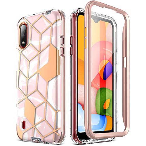 Popshine Marble Designed for 삼성 갤럭시 A01 케이스 [Only FIT US Version: 버라이즌, at& T, MetroPCS], 프리미엄 Slim 풀 바디 Protective 범퍼 케이스 포함 Built-in-Screen 보호, 리퀴드액체 Marble 핑크