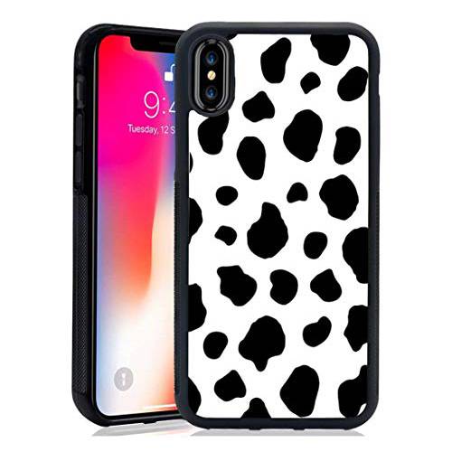 XUNQIAN  아이폰 XR 케이스, 블랙 화이트 Cow Dalmatian Spots Artistic Thin 소프트 블랙 TPU+ 강화 미러 재질 Protective 케이스 for 애플 아이폰 XR 케이스