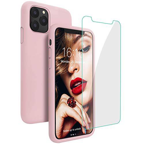 케이스 for 아이폰 11 프로, JASBON  리퀴드액체 실리콘 풀 바디 방지 충격방지 커버 케이스 포함 화면보호필름, 액정보호필름 for 아이폰 11 프로 5.8 inch 2019(Pink 샌드)