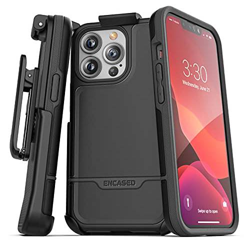 Encased Rebel Designed 아이폰 13 프로 맥스 벨트 클립 케이스 (2021) 보호 충격방지 케이스 홀스터 (블랙)
