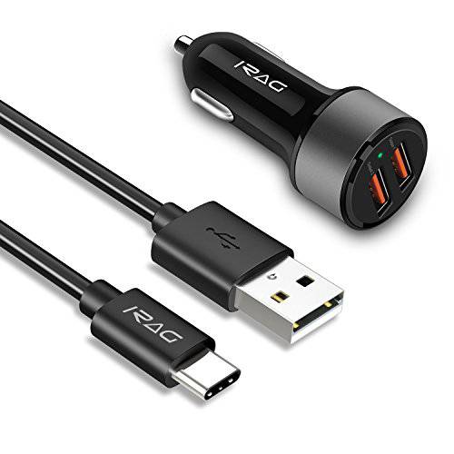 iRAG CRG1 차량용 충전기는 구글 Pixel / Pixel XL / 2 / 2 XL / 3 / 3 XL-36W 고속 충전 3.0과 호환됩니다. 고속 충전 용 케이블 코드에 6 피트 USB 유형 C가있는 2 포트 USB 어댑터