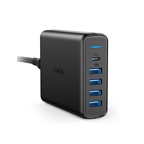 USB C 벽면 충전, Anker 프리미엄 60W 5-Port 데스트탑 충전 with One 30W 파워 Delivery Port for 맥북 에어 2018, 아이패드 프로 2018, and 4 PowerIQ Ports for 아이폰 Xs/ 맥스/ XR/ X/ 8/ 7, 갤럭시 S9/ S8 and More
