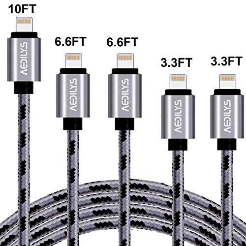 충전기 케이블, 5Pack [10FT 6.6FT 6.6FT 3.3FT 3.3FT] 전화 X 8 / 7 / 6s / 6 / Plus / 5se / 5s / 5c / 5 이상과 호환되는 나일론 USB 충전 및 동기화 코드 충전기