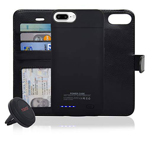 nokia 유니버설 카 마운트 및 RFID 폴리오 지갑 자기 분리형 전원 배터리 케이스 4200mAh iPhone 7 Plus / 6 Plus / 8 Plus [5.5 인치] 호환 - 검정색