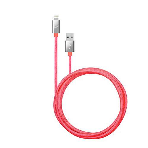 이중 Braided 라이트닝 충전 케이블 (10 Feet) - MFi 인증된 아이폰 충전 - 꼬임 방지, Wear 방지 - 호환가능한 with 아이폰 8/ 8 플러스, X, 아이패드, 아이패드 Pro, iPod 미니, 미니사이즈 - Neon Pink by Candywirez