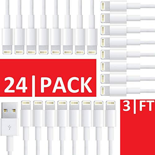 TriconBackwards Cable [Certified] - 24-Pack 3.3FT/1M High Speed (1A) Charger Cord for Phones, Tablets, Wearables, Virtual Reality, Audio, Accessories and More - White