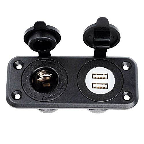 Jtron 1-Socket 담배 더밝게 파워 어댑터 DC Outlet 분배기 2.1A 방수, 워터푸르프 듀얼 USB Slot 소켓 for RV 차량용 보트 (블랙)