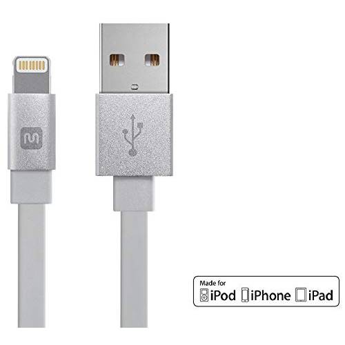 Monoprice 112858 애플 MFi 인증된 평평한 라이트닝 to USB 충전&  동기화 케이블 - 3 Feet - 화이트 호환가능한 With 아이폰 X, 8, 8 플러스, 7, 7 플러스, 6, 6 플러스, 5S,  아이패드 프로 - Cabernet Series