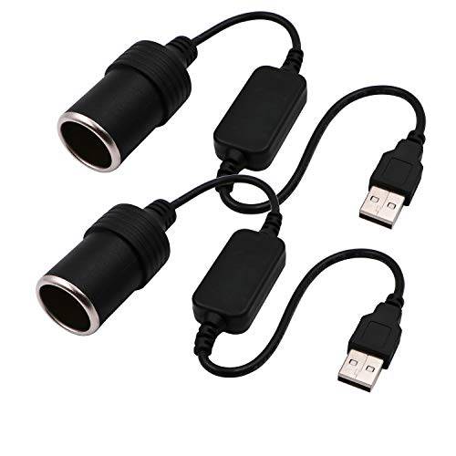 WYMECT USB A Male to 12V 차량용 담배 더밝게 소켓 Female 컨버터 케이블 2-Pack