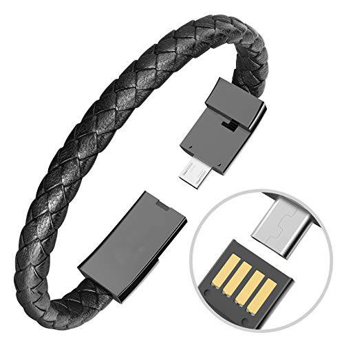 Taygate  미니 USB 충전 팔찌 케이블 휴대용 여행용 듀러블 가죽 충전 Data 코드 Braided 리스트밴드 손목받침대 걸쇠 커프 USB for 안드로이드 (S(7.2))