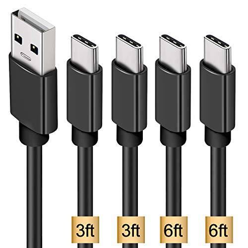 USB 타입 C 케이블, KINGBACK 3A 4-Pack (3.3ft+ 6.6ft) USB A to USB-C 고속충전기 케이블 for 삼성 갤럭시 S8 S9 S10 플러스 노트 9 8, 구글 Pixel 2 3 XL, LG G7 V20 V30, Moto Z3 Z4 Z Z2, USB C-Black (Black)