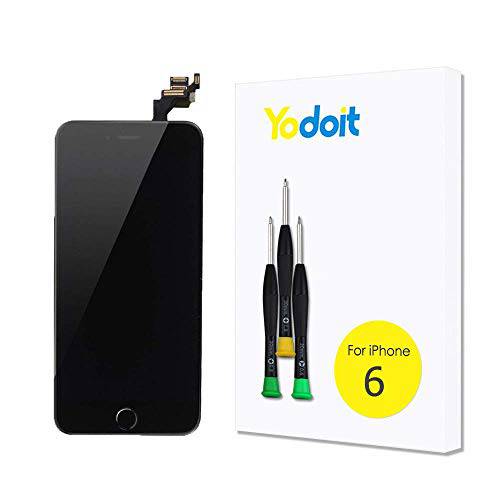 Yodoit for 아이폰 6 스크린 교체용 터치 LCD 디스플레이 디지타이저 글래스 풀 조립품 카메라 가정 버튼 Proximity 센서 이어폰 스피커+  도구 4.7 inches (Black)