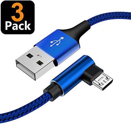 [3 Pack] 미니 USB 충전 케이블 for 킨들 90 도 직각 안드로이드 케이블 10FT [케이스 친화적] 고속충전기 케이블 for 갤럭시 S7 S6 엣지 J7 J3 노트 5, LG G4, Paperwhite (블루 10FT)