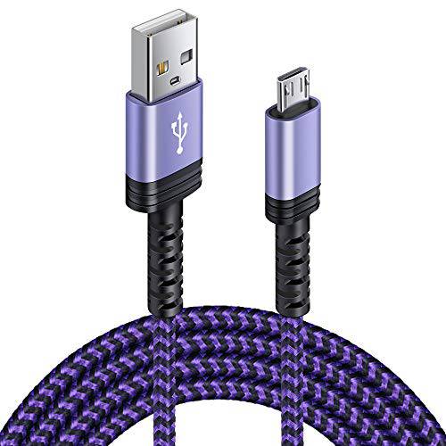 마이크로 USB 충전 케이블, 1 팩 6FT 안드로이드 충전기 케이블 나일론 Braided 고속충전 케이블 호환가능한 삼성 갤럭시 S6 S7 엣지, 킨들, 안드로이드&  윈도우 스마트폰, PS4 and More-Purple